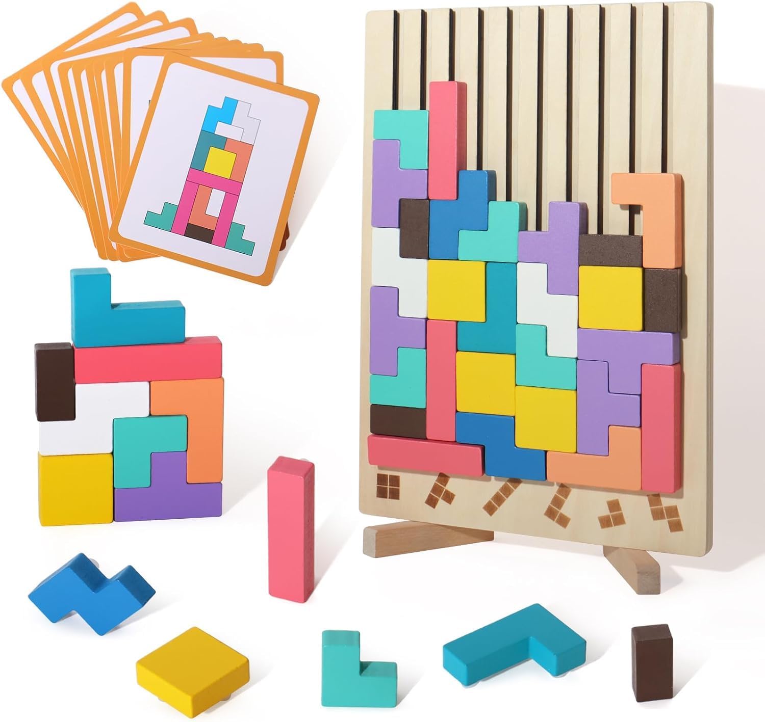 Wooden Colored 3D Russian Block Puzzle Jigsaw Stacking Toys Educational Gift for Boys and Girls Board Game for Toddlers Brain Blocks Teasers for Toddlers 3-6 Years