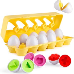 Matching Eggs 12 pcs Set Color & Shape Recoginition Sorter Puzzle for Toddlers Easter Travel Game Early Learning Educational Fine Motor Skill Gift for Year Old Kids