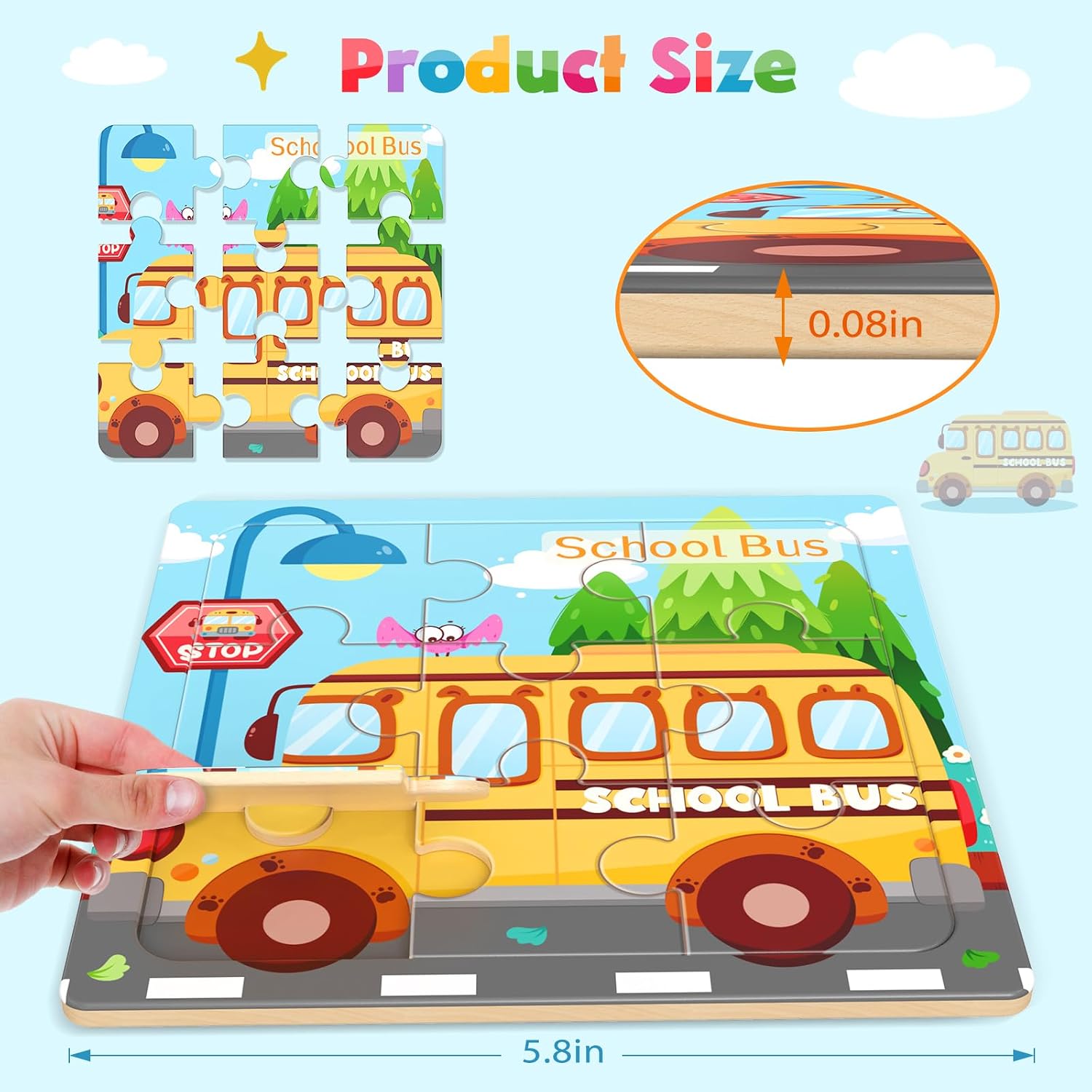 Wooden Puzzles for Toddlers, 8 Pack Vehicle Jigsaw Puzzles for Kids3-5, 9 Pieces Preschool Learning Activities, Learning & Educational Toys, Gift for Boys, Girls - Image 2