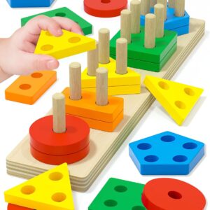 Tonberless Toys for 1 2 3 Year Old Boy Girl, Toys for Ages 2-4 Toddlers Kids Baby, 1 2 Year Old Boy Girl Birthday Gifts, Wooden Learning Puzzles Shape Sorter Toys for Toddlers 1-3
