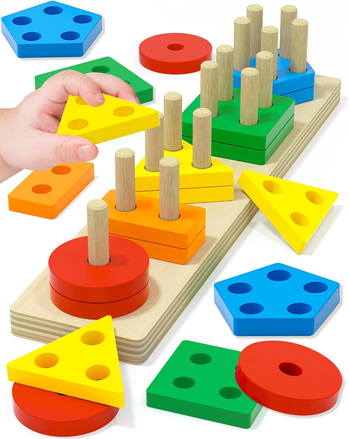 Tonberless Toys for 1 2 3 Year Old Boy Girl, Toys for Ages 2-4 Toddlers Kids Baby, 1 2 Year Old Boy Girl Birthday Gifts, Wooden Learning Puzzles Shape Sorter Toys for Toddlers 1-3