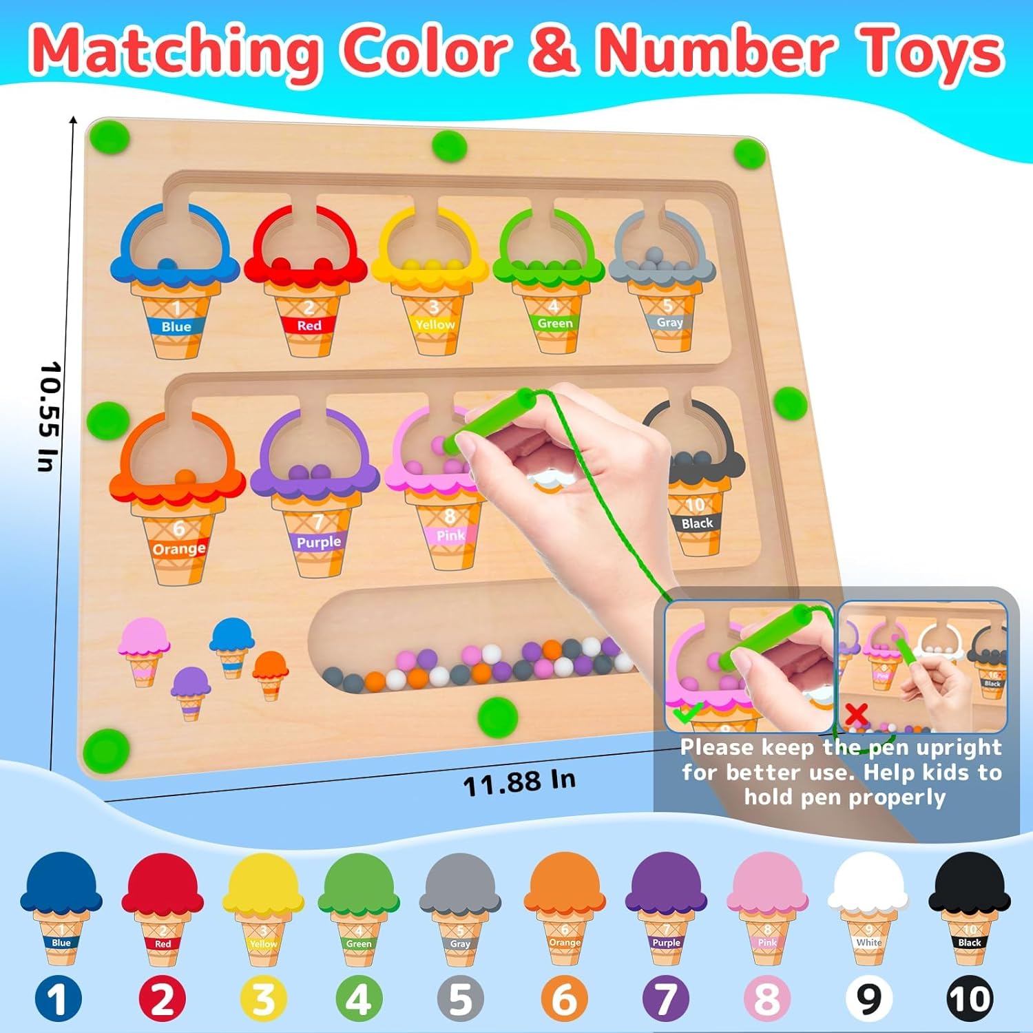 Magnetic Color & Number Maze - Wooden Color Matching Learning Counting Puzzle Board - Toddler Fine Motor Skills Toys for Boys Girls 2 3 4 Years Old - Image 2