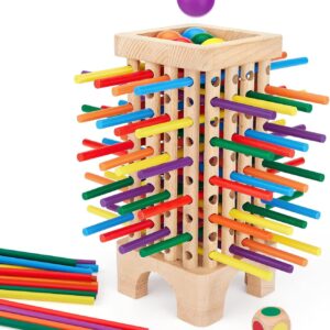Game Wooden Board Game, 42 Colorful Wooden Sticks Dice Game Math Educational Toys for 3 4 5 6 Years Old, Fine Motor Skills Toys & Counting Toy Family Game Travel Toys Gifts for Kids