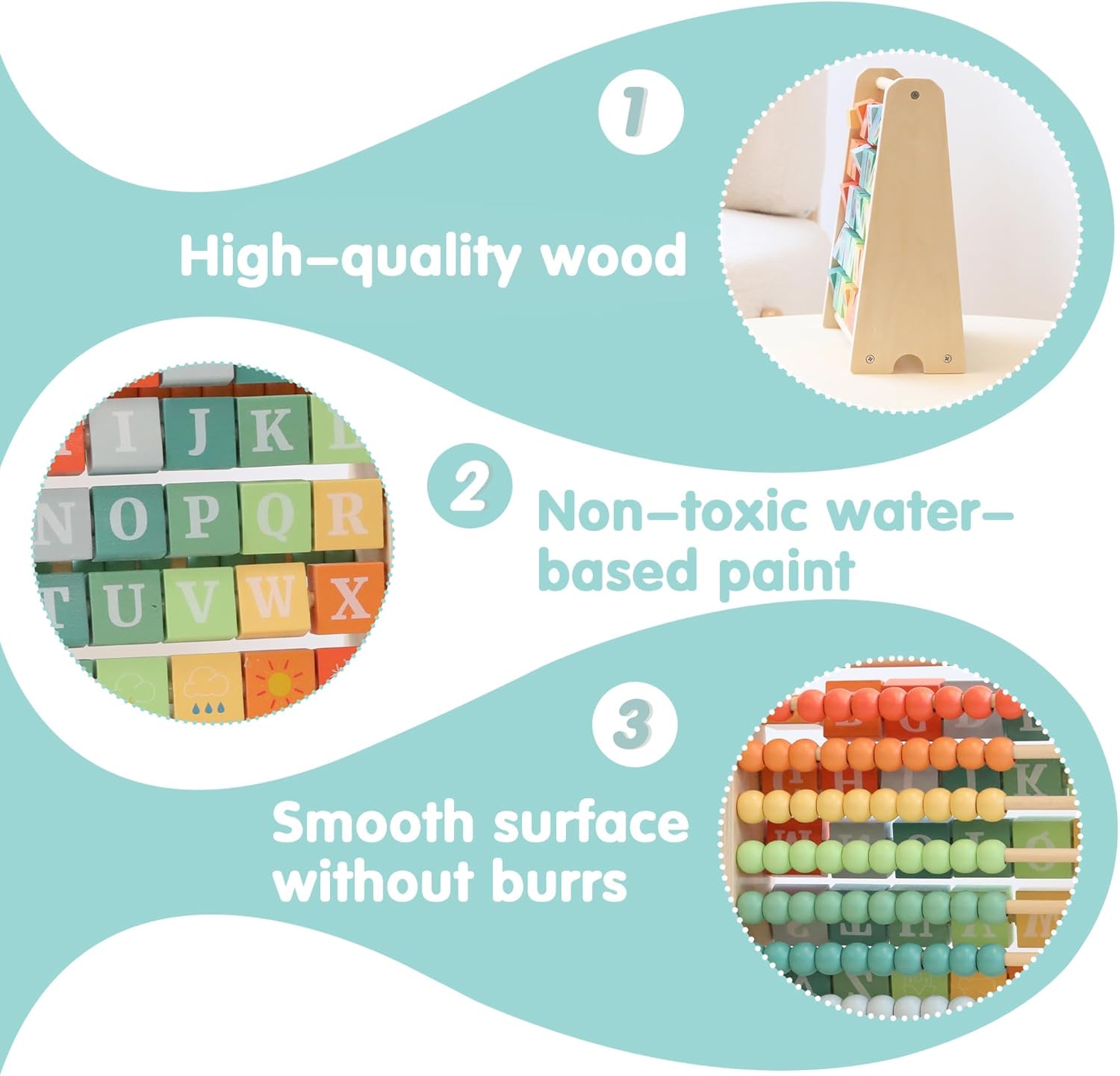 Wooden Activity Cube - Double-Sided Abacus & Alphabet Flip Tiles for Toddlers 18M+, Educational Counting Toy for Preschool and Homeschool Learning - Image 2