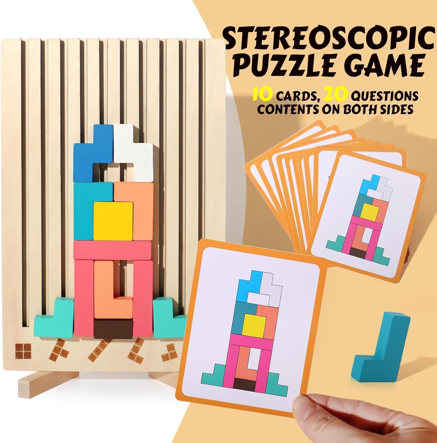 Wooden Colored 3D Russian Block Puzzle Jigsaw Stacking Toys Educational Gift for Boys and Girls Board Game for Toddlers Brain Blocks Teasers for Toddlers 3-6 Years - Image 2