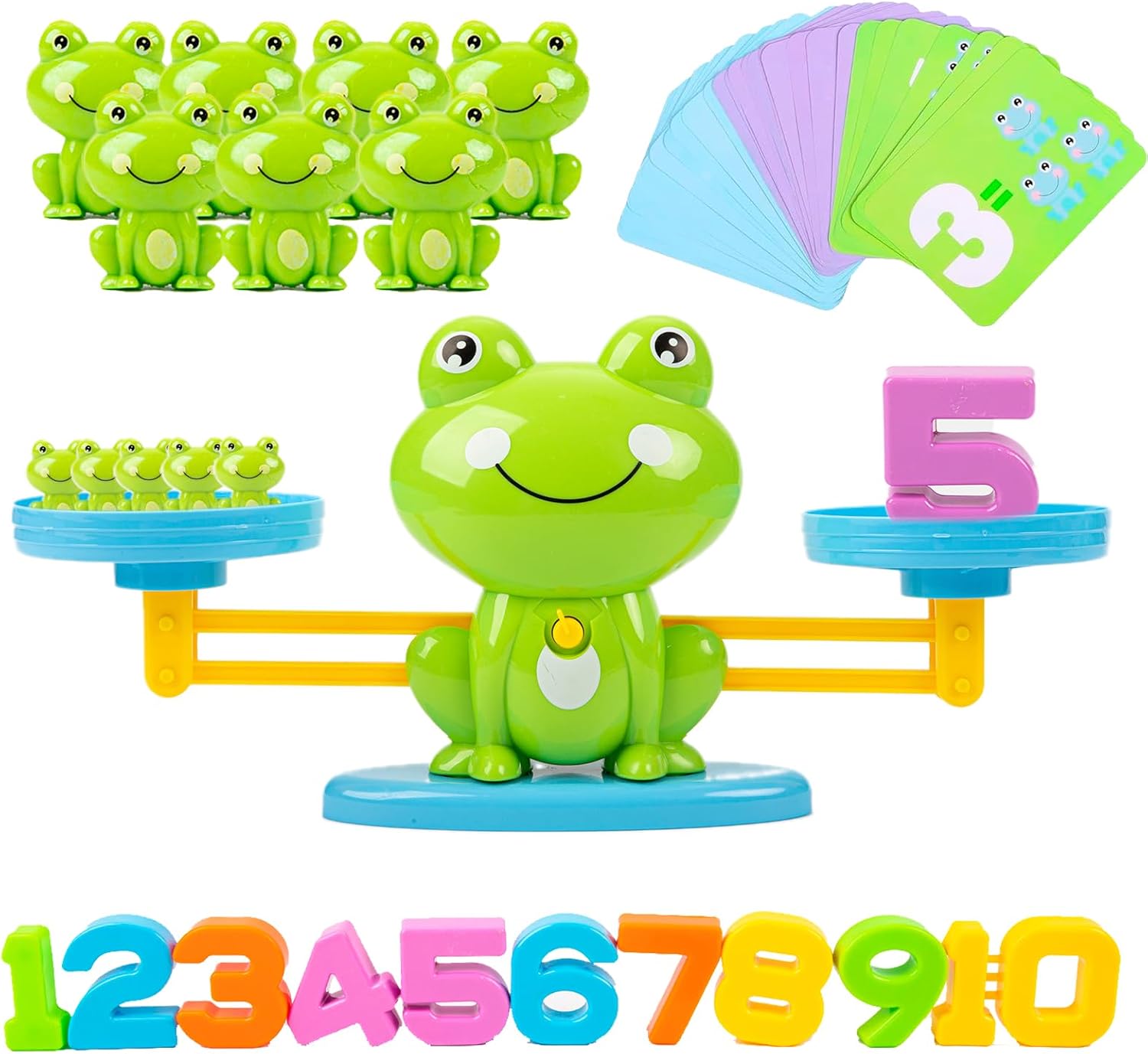 Frog Balance Counting Toys, Cool Math Learning Games for Boys and Girls, Educational Number Preschool Toy, Fun Children's Gift Math Games for Kids Age 3+ (63 PCS)
