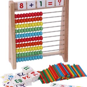 Wooden Abacus for Kids - 100 Counting Sticks and Number Toys Cards 1-100, Educational Math Games for Preschool and Elementary School 1st 2nd Grade