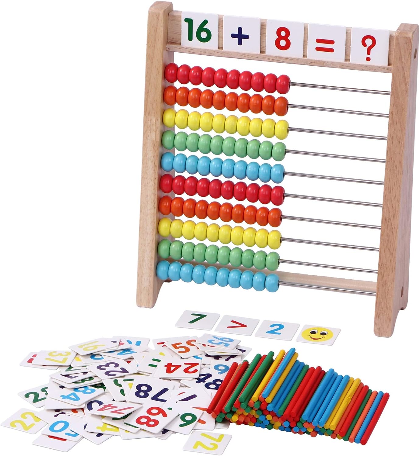 Wooden Abacus for Kids - 100 Counting Sticks and Number Toys Cards 1-100, Educational Math Games for Preschool and Elementary School 1st 2nd Grade - Image 2