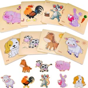 8pcs Wooden Puzzles for Toddlers 1-2-3-4, Farm Toddler Puzzles Ages 1-2-3-4, Educational Jigsaw Toys Preschool Puzzle Christmas Birthday Gift for Kids Girl Boy 1-4 Year Old