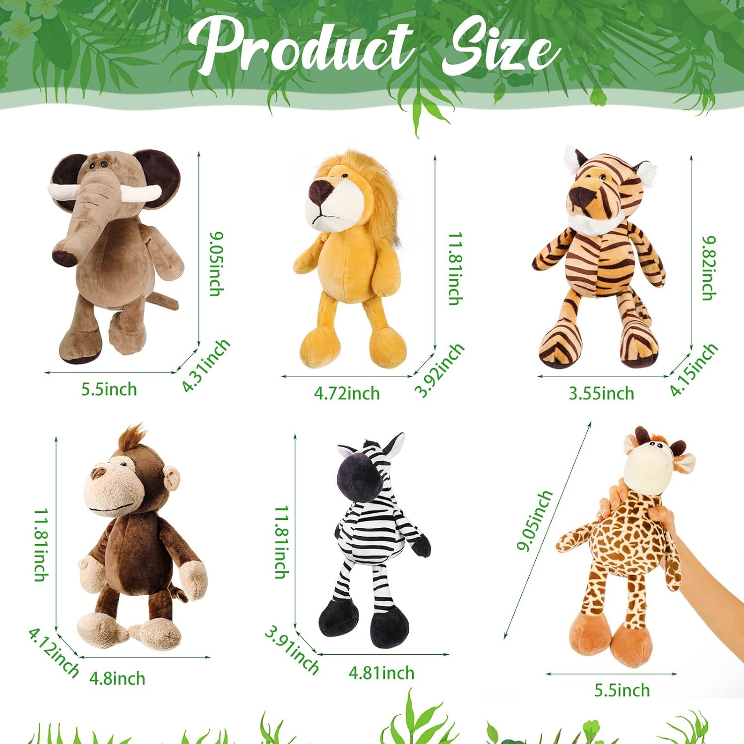 6 Pieces Safari Stuffed Animals Plush Jungle Animal Toys Set for 2026 Decorations Lion Elephant Zebra Giraffe Tiger Monkey for Boys Girls Birthday Animal Themed Parties - Image 2