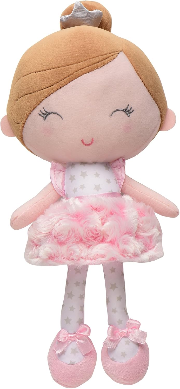 Plush Baby Doll with Rattle, Brunette , Pink, 9 inch - Image 2