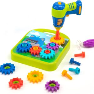 Design & Drill Gears Workshop - Kids Drill Set for Toddlers 3-5, Take Apart Construction Toys for Kids, Toy Tool Set with Working Power Tools, Creative Engineering Sets