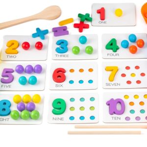 Fine Motor Toys，Wooden Peg Board Bead Game for Toddlers - Rainbow Stacking, Color Sorting & Counting Toys | Fine Motor Skills Development | Math Learning Games for 3 4 5 Years Old