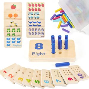 Wooden Number Blocks for Toddlers, Counting Peg Board for Kids Age 3 4 5,Preschool Learning Toys,Ideal for Kids 3 4 5 Years Old