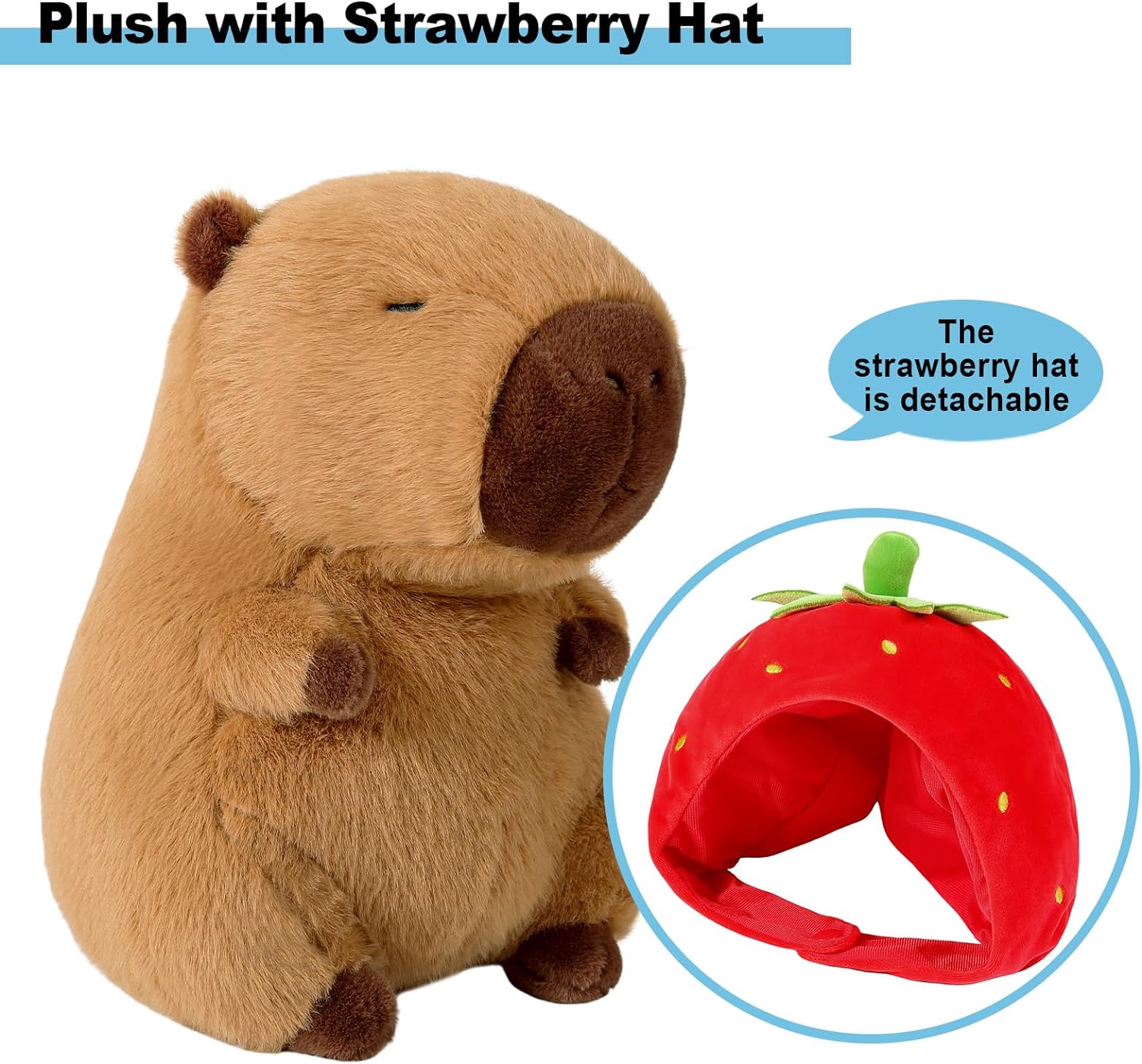 Cute Capybara Plush Wear Strawberry Hat Soft Capibara Stuffed Animal Plushies Toys Hugging Gifts for Kids Brown 9 inch - Image 2