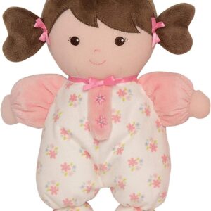 Plush Baby Doll with Rattle, Brunette , Pink, 9 inch