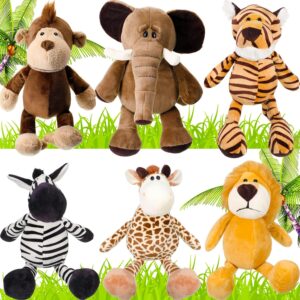 6 Pieces Safari Stuffed Animals Plush Jungle Animal Toys Set for 2026 Decorations Lion Elephant Zebra Giraffe Tiger Monkey for Boys Girls Birthday Animal Themed Parties