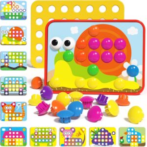 Button Art Toy – Educational Color Matching Mosaic Pegboard Sensory Learning Activity for Kids Age 3 4 5, Preschool Gift for Toddlers, Boys and Girls