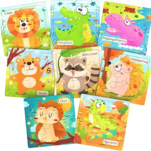 Wooden Puzzles for Toddlers, 8 Pack Animal Jigsaw Puzzles for Kids3-5, 9 Pieces Preschool Learning Activities, Learning & Educational Toys, Gift for Boys, Girls