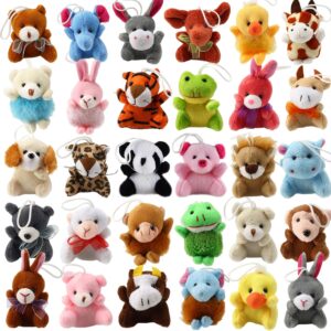 32 Piece Mini Plush Animal Toy Set, Cute Small Animals Plush Keychain Decoration for Themed Parties, Kindergarten Gift, Teacher Student Award, Goody Bags Filler for Boys Girls Child Kid