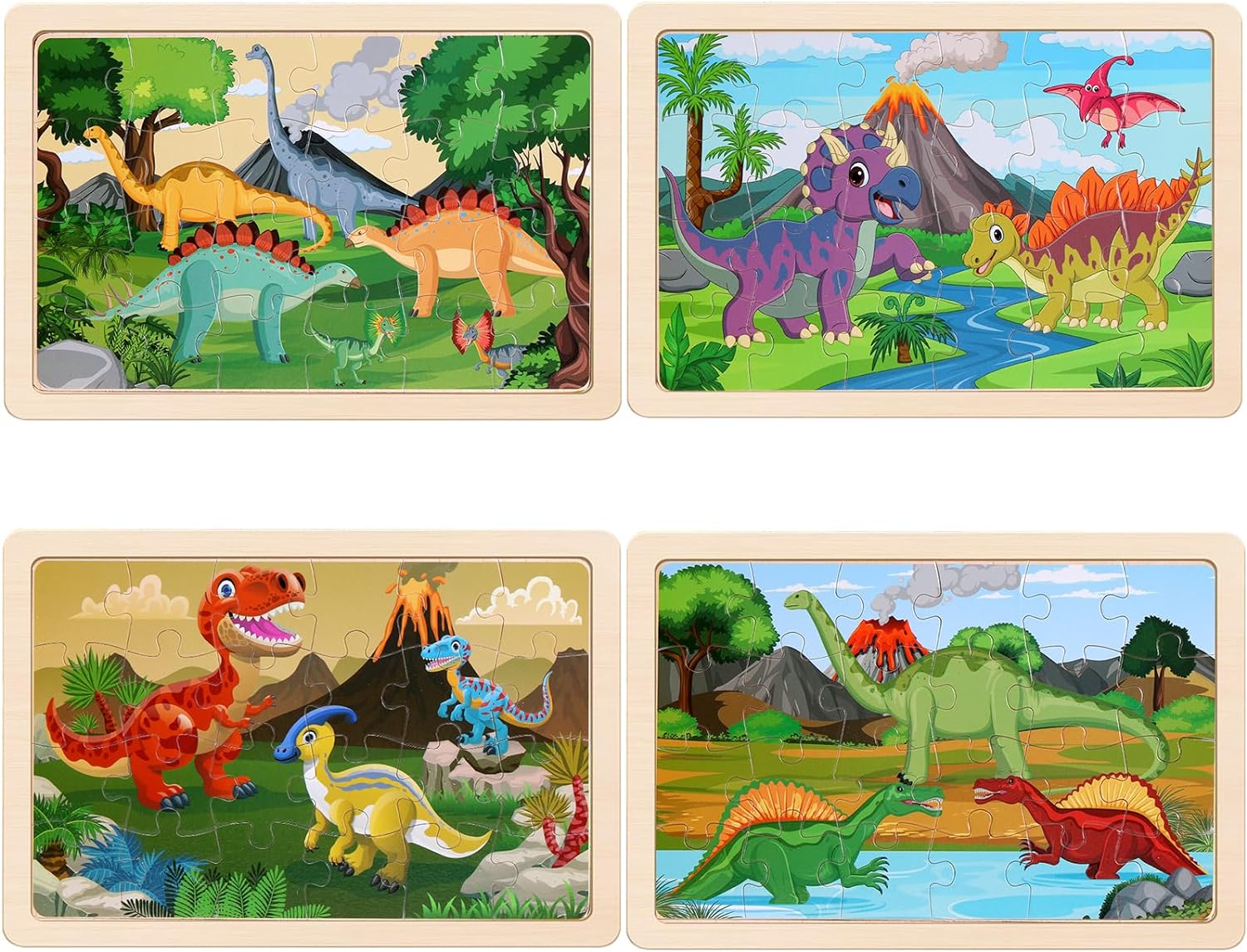 Wooden Puzzles Dinosaur Toys for Kids Ages 3-5, Set of 4 Packs with 20-Piece Wood Jigsaw Puzzles, Preschool Educational Brain Teaser Boards for Boys and Girls 3 4 5 6 Years Old - Image 2