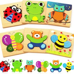 Wooden Puzzles Toddler Toys Gifts for 1 2 3 Year Old Boys Girls, Animal Jigsaw Puzzles Toys, Learning Educational Christmas Birthday Gifts for Girls Boys Ages 1-3