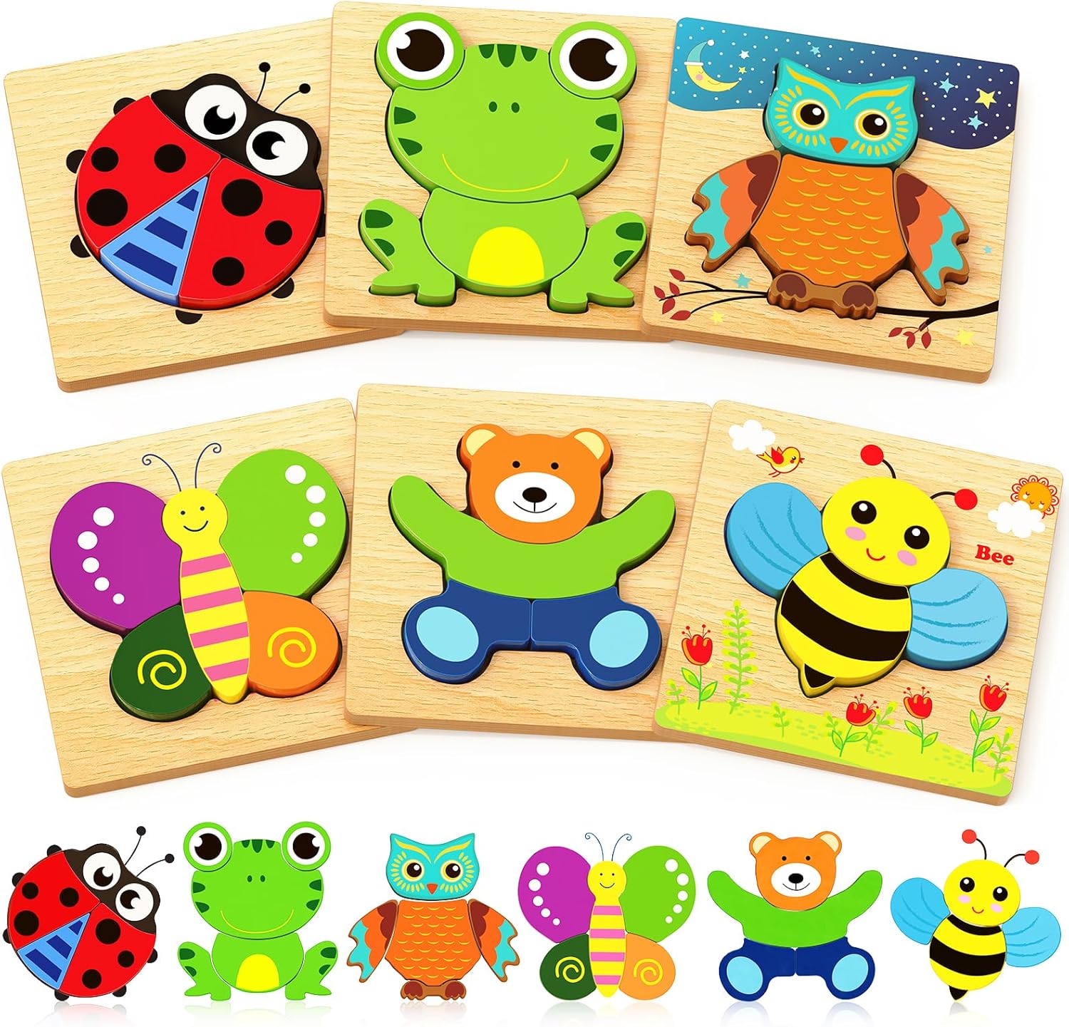 Wooden Puzzles Toddler Toys Gifts for 1 2 3 Year Old Boys Girls, Animal Jigsaw Puzzles Toys, Learning Educational Christmas Birthday Gifts for Girls Boys Ages 1-3