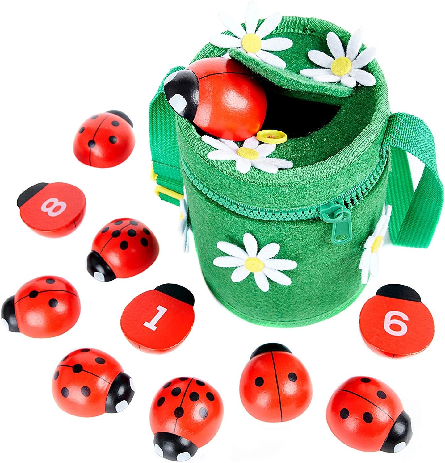 Counting Ladybugs - Wooden Counting Toy for Girls 3 4 5 Year Old - Ladybug Learning Toys for Toddlers - Preschool Kids Toys for Number Matching, Sorting & Fine Motor Skills - Lady Bug Gifts