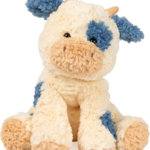 Cow, Stuffed Animal for Ages 0 and Up, Spring Decor Plush Toy, Cream/Blue, 10”