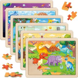 Wooden Puzzles for Kids Ages 4-6, 6 Packs 60 PCs Jigsaw Puzzles Preschool Educational Toys for Children Ages 4-8, Puzzles for Kids Ages 6-8 Boys Girls, Easter Basket Stuffers for Kids