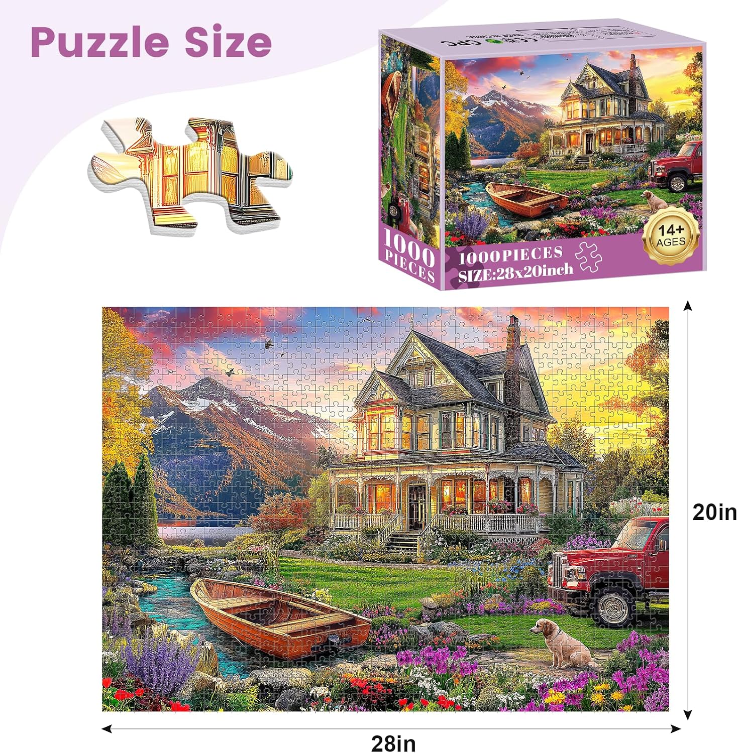 1000 Piece Puzzles for Adults, Autumn Landscape Jigsaw Puzzle, Villa and Jigsaw Puzzles 1000 Pieces, Challenging Game Home Decor Birthday Party Gift Toy for Adults Kids Seniors, 28×20 in - Image 2