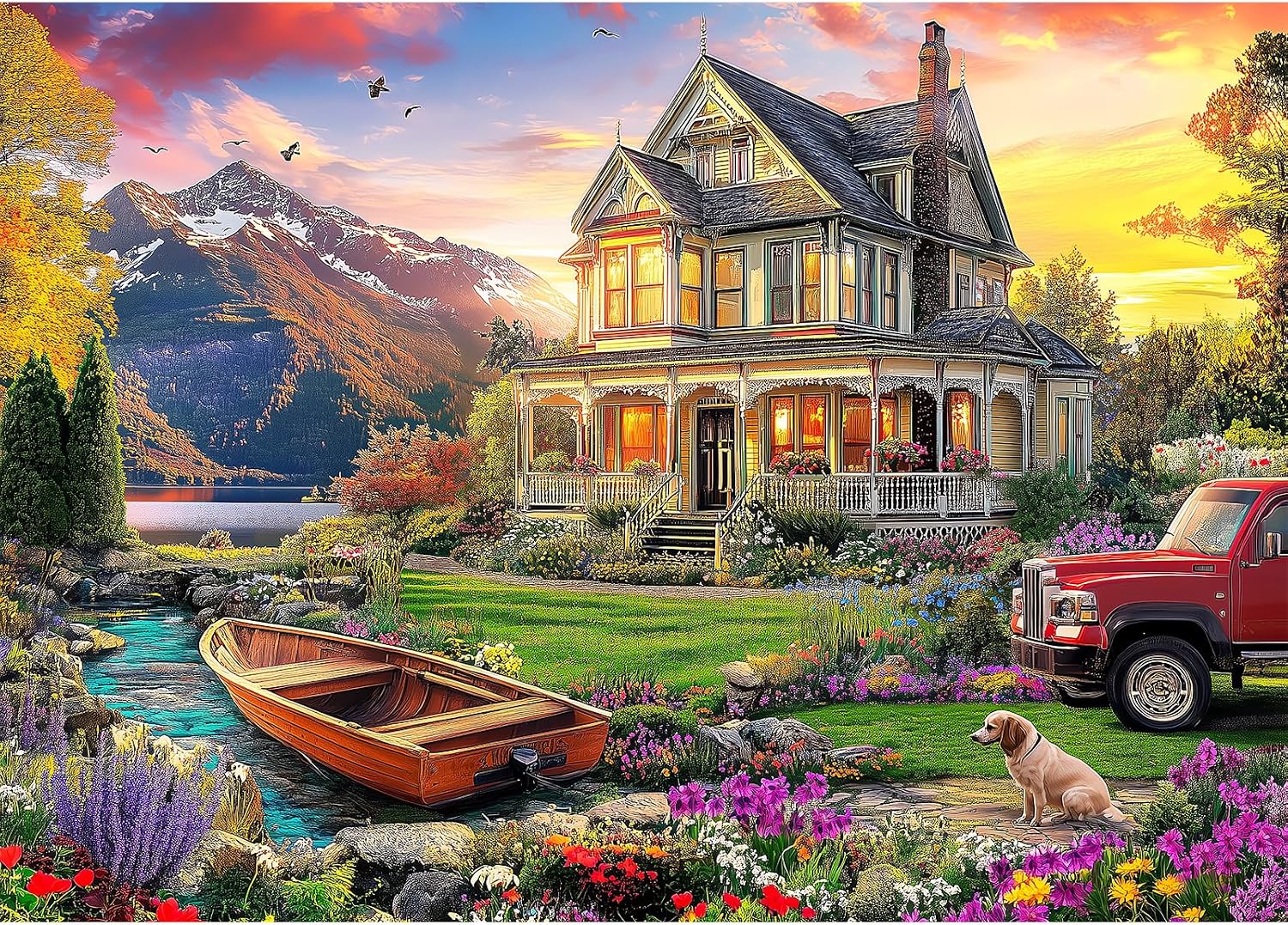 1000 Piece Puzzles for Adults, Autumn Landscape Jigsaw Puzzle, Villa and Jigsaw Puzzles 1000 Pieces, Challenging Game Home Decor Birthday Party Gift Toy for Adults Kids Seniors, 28×20 in