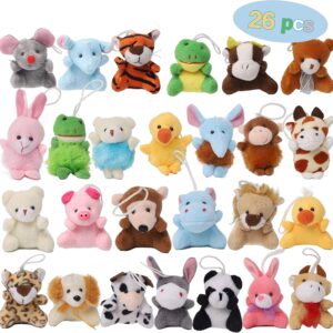 26 Pack Christmas Mini Animal Plush Toy Set, Cute Small Stuffed Animal Keychain Set, Goodie Bag Fillers, Carnival Prizes for Kids, Assortment Kid Valentine Gift Easter Egg Filter Party Favors