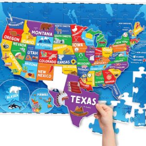 United States Puzzles for Kids Ages 4-6, 6-8 - Educational Toys for Boys & Girls - 70Pcs USA Map Kids Puzzle with 50 States & Capitals - Floor Jigsaw Puzzles - Learning Activities, Gifts for Children
